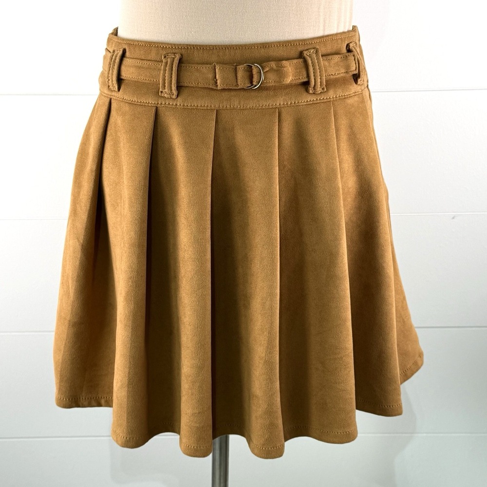 Faux Suede Pleated Skirt Girls Xl 14 16 Brown Boho Festival A Line Short Mini